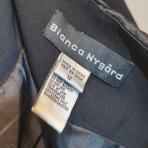 Bianca Nygard Pleated Satin Dress Pants Wide Leg High Rise Womens Size 12 Black - Picture 9 of 15